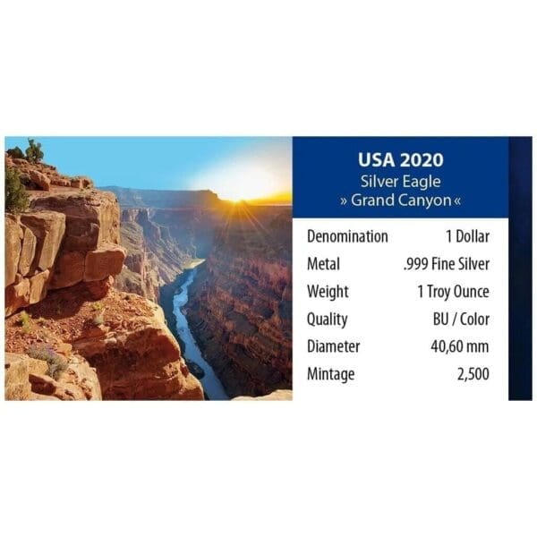 2020 Grand Canyon 1oz American Silver Coin - Image 4