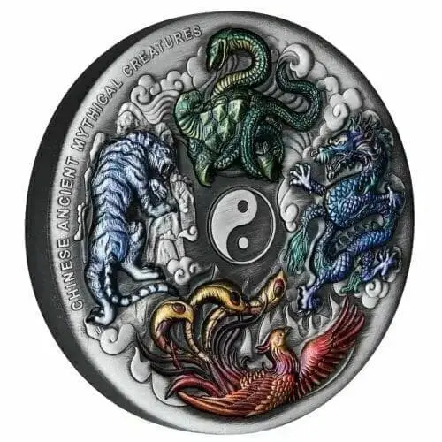 2021 $5 Chinese Ancient Mythical Creatures 5oz Silver Antiqued Coin