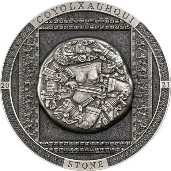 2021 $20 Aztec Coyolxauhqui Stone Archeology Symbolism 3oz Silver Coin
