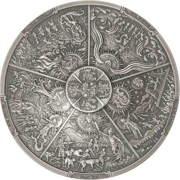 2021 $20 Aztec Five Suns Ages of Man Creation of World 3oz Silver Coin