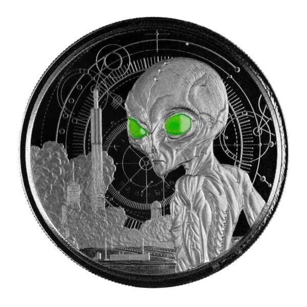 2021 ₵5 Alien 1oz Black Rhodium Plated Silver Proof Coin - Image 3