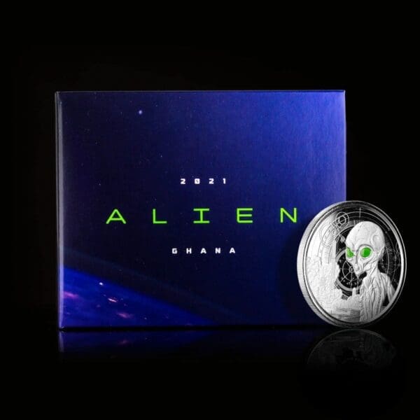 2021 ₵5 Alien 1oz Black Rhodium Plated Silver Proof Coin - Image 6