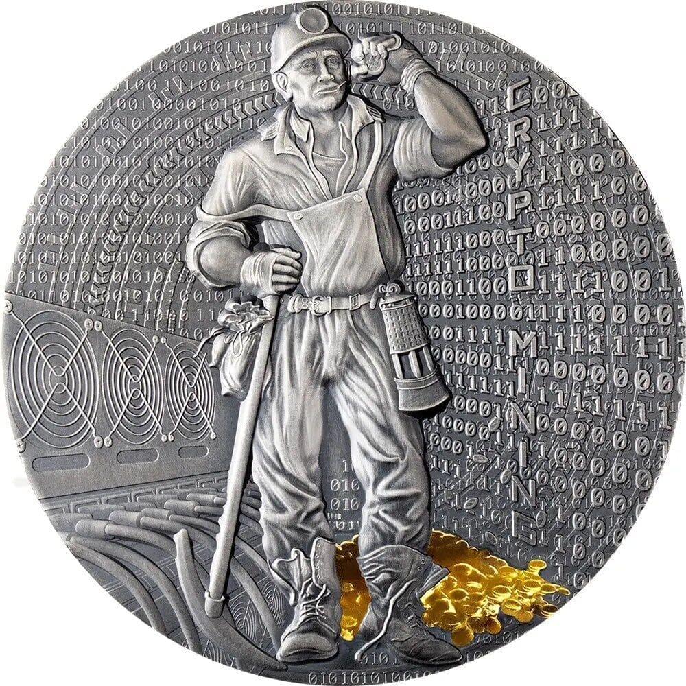 2021 $5 Crypto Mining 50g Silver Gilded High Relief Coin