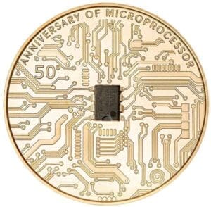 2021 $5 Microchip 50th Anniversary 2oz Gilded Silver Coin