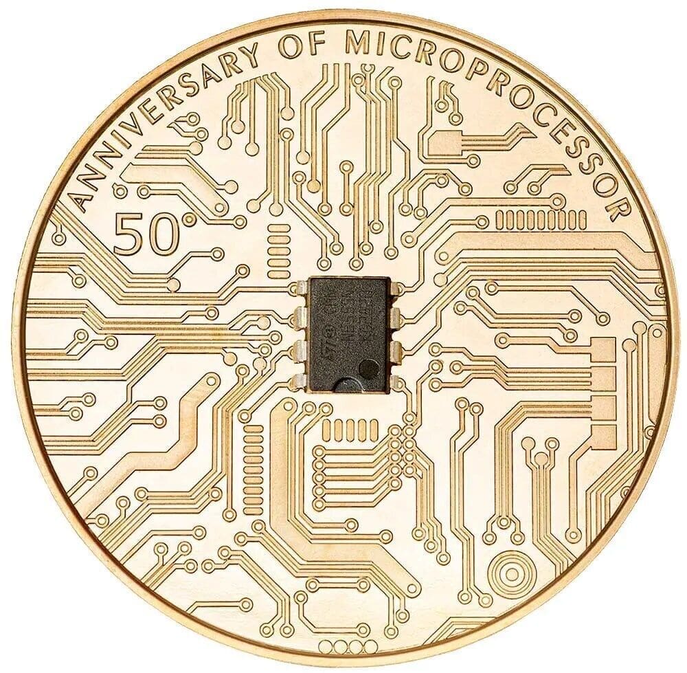 2021 $5 Microchip 50th Anniversary 2oz Gilded Silver Coin