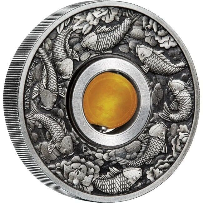 2018 $1 Good Luck Rotating Charm 1oz Silver Antiqued Coin
