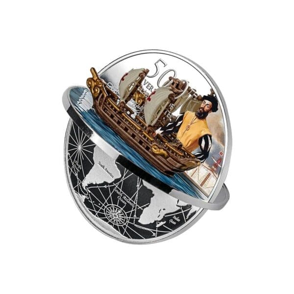 2021 $5 Ferdinand Magellan 500th Anniversary Of Death 3D Silver Proof Coin - Image 3