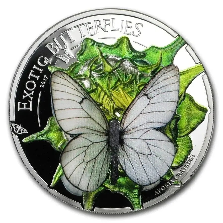 2017 Aporia Crataegi Exotic Butterflies 3D Silver Proof 3D Coin