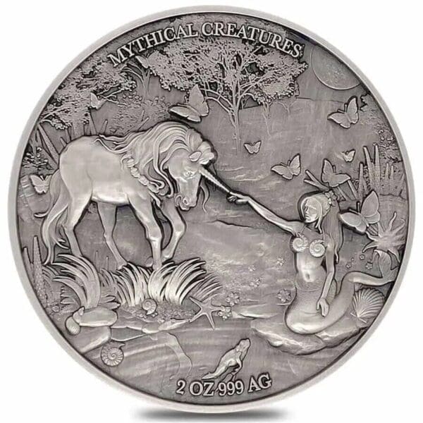 2021 Mermaid & Unicorn Mythical Creatures Series 2oz Silver Coin - Image 2