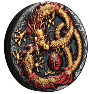 2020 $2 Dragon 2oz Silver Coloured Antiqued Coin