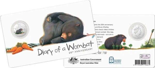 2022 20c 20th Anniversary of Diary of a Wombat UNC Carded Coin - Image 2