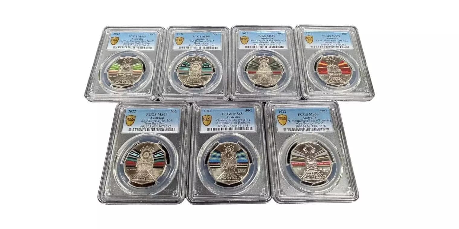 2022 50c Australian Rail Heritage Steam Train 7 Coin PCGS Set