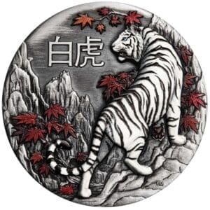 2022 $2 White Tiger 2oz Silver Antiqued Coin