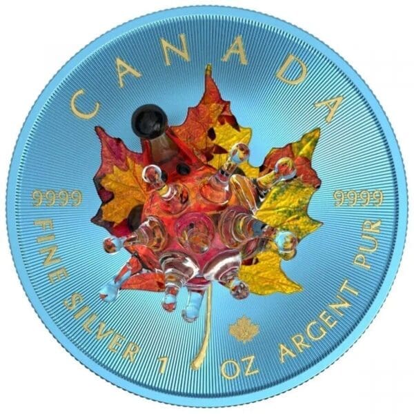2022 $5 Hedgehog Maple Leaf Murano Glass Series 1oz Silver Coin - Image 3