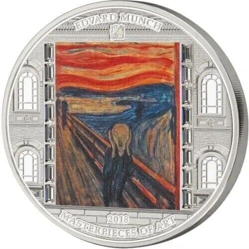 2018 $20 Scream Munch Masterpieces of Art Swarovski 3oz Silver Coin