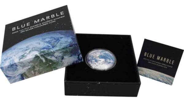 2022 $1 Blue Marble Domed Coloured 1oz Silver Proof Coin - Image 4