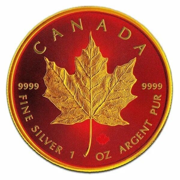 2022 $5 Royal Red Maple Leaf Gilded 1oz Silver Coin