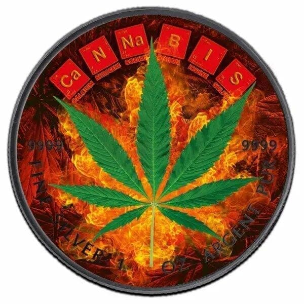 2022 $5 Burning Cannabis Ruthenium 1oz Silver Colourised Coin