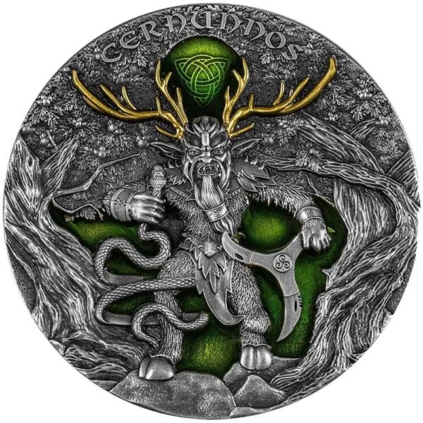 2022 $5 Cernunnos Gilded 2oz Silver Antiqued Coin