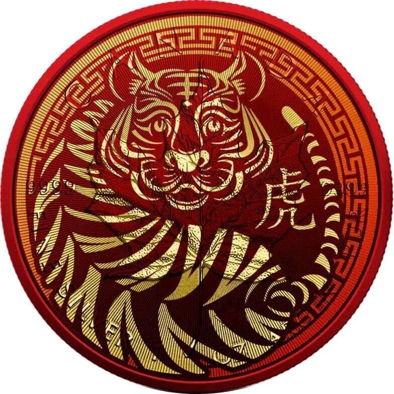 2022 $5 Tiger Lunar Year Space Red Maple Leaf 1oz Silver Coin