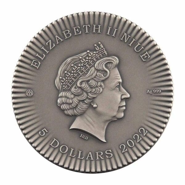 2022 $5 Elizabeth I 2oz Silver Antiqued High Relief Coin - Image 4