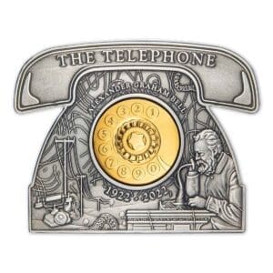 2022 $5 100th Anniversary of Alexander Graham Bell Telephone-shaped 3oz Silver Coin