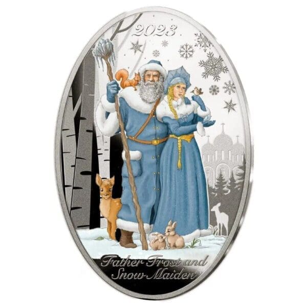 2023 $5 Father Frost and Snow Maiden Matryoshka Doll 1oz Silver Coin - Image 2