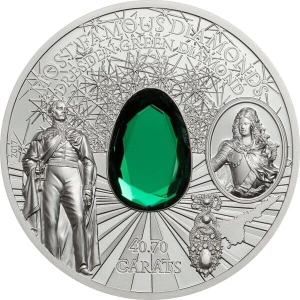 2017 $10 Dresden Green Diamond Most Famous Diamonds 2oz Silver Coin