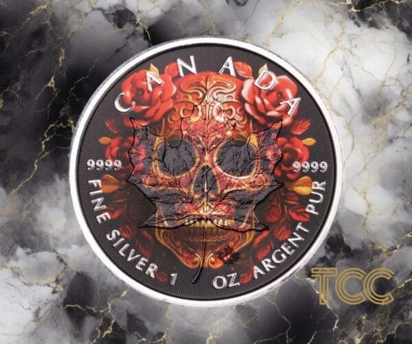 2023 Dia De Muertos Mexico Skull Holographic Maple Leaf 1oz Silver Coin - Image 2