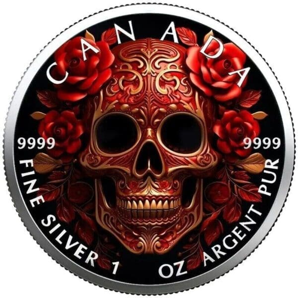 2023 Dia De Muertos Mexico Skull Holographic Maple Leaf 1oz Silver Coin