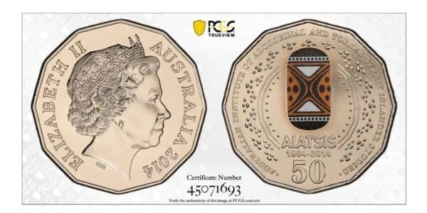 MS69 2014 50c AIATSIS 50th Anniversary Colourised Coin