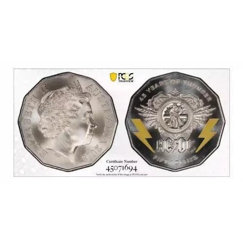 MS70 2018 50c AC/DC 45 Years of Thunder Coin