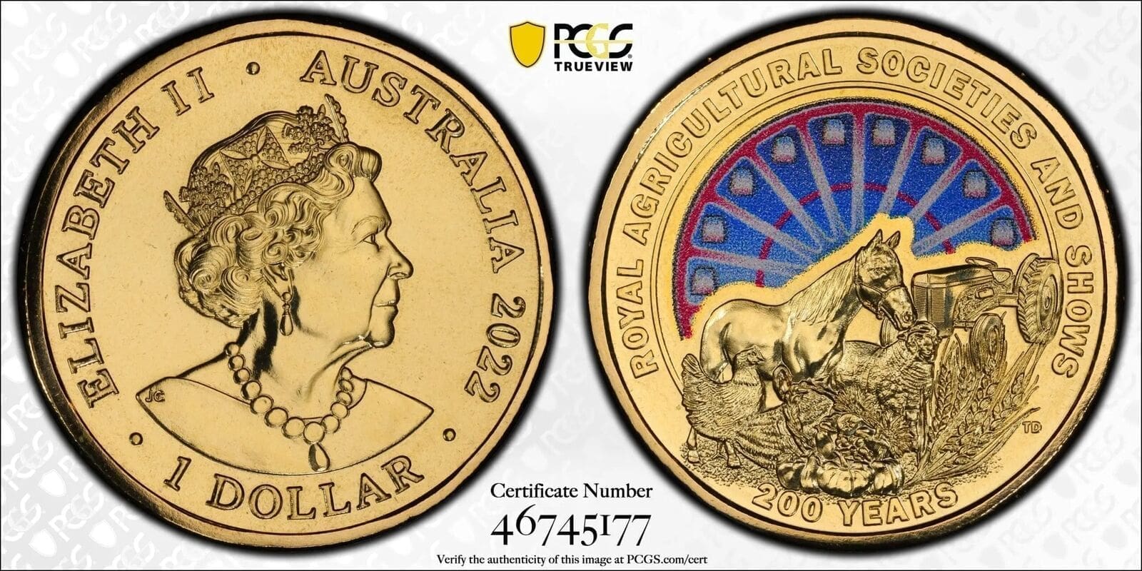 MS68 2022 $1 200 Year Royal Agricultural Societies and Shows Coloured Coin