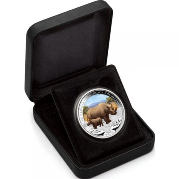 2012 $1 Wildlife In Need Black Rhinoceros 1oz Silver Proof Coin - Image 3