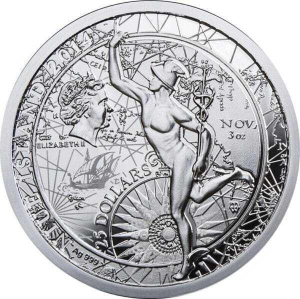 2014 $25 Fortuna Redux Mercury 3oz Silver Cylinder Proof Coin - Image 3