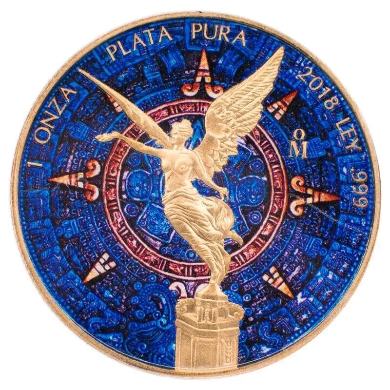 2018 Art Colour Collection Aztec Calendar Libertad 1oz Silver Coin