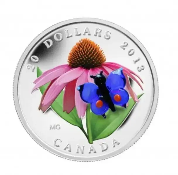 2013 $20 Purple Coneflower And Eastern Tailed Blue Silver Coin