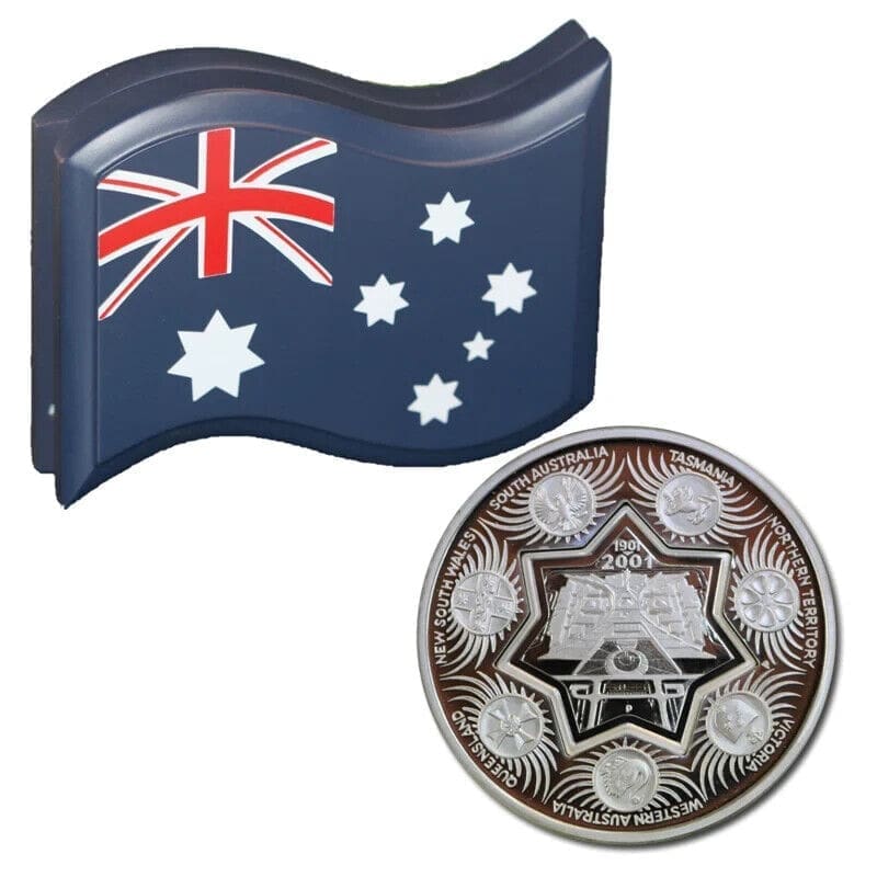 2001 $1 Centenary of Federation Holey Dollar & Dump 1oz Silver Coin