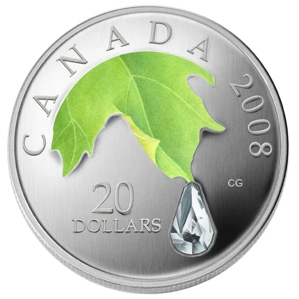 2008 $20 Crystal Raindrop Silver Proof Coin
