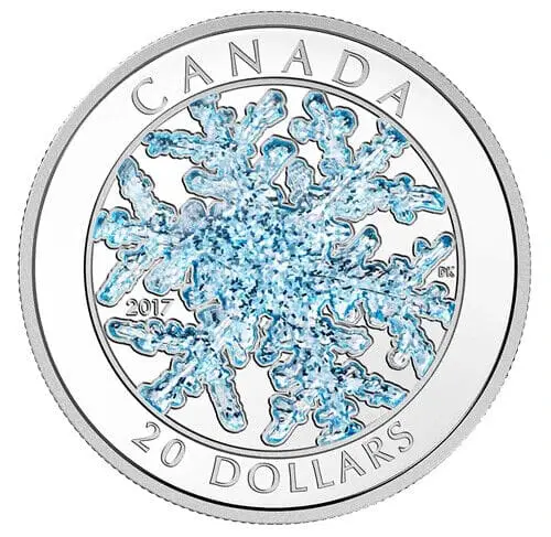 2017 $20 Snowflake 1oz Blue Glitter Silver Coin