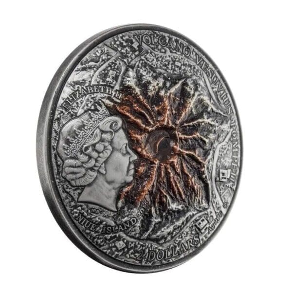 2015 $2 Volcano Vesuvius Pompeii Antiqued Silver coin - Image 3