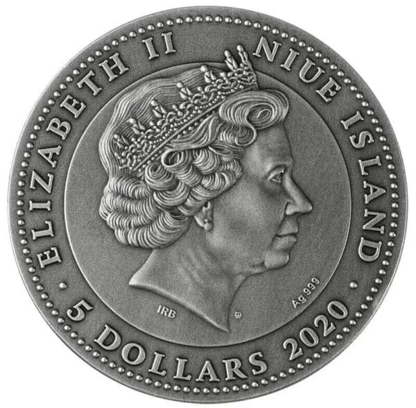 2020 $5 Amber Scarabaeus 2oz Silver Antiqued Amber Inset Coin - Image 2