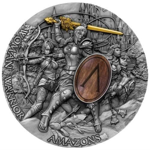2019 $5 Amazon Woman Warrior 2oz Silver Antiqued Coin