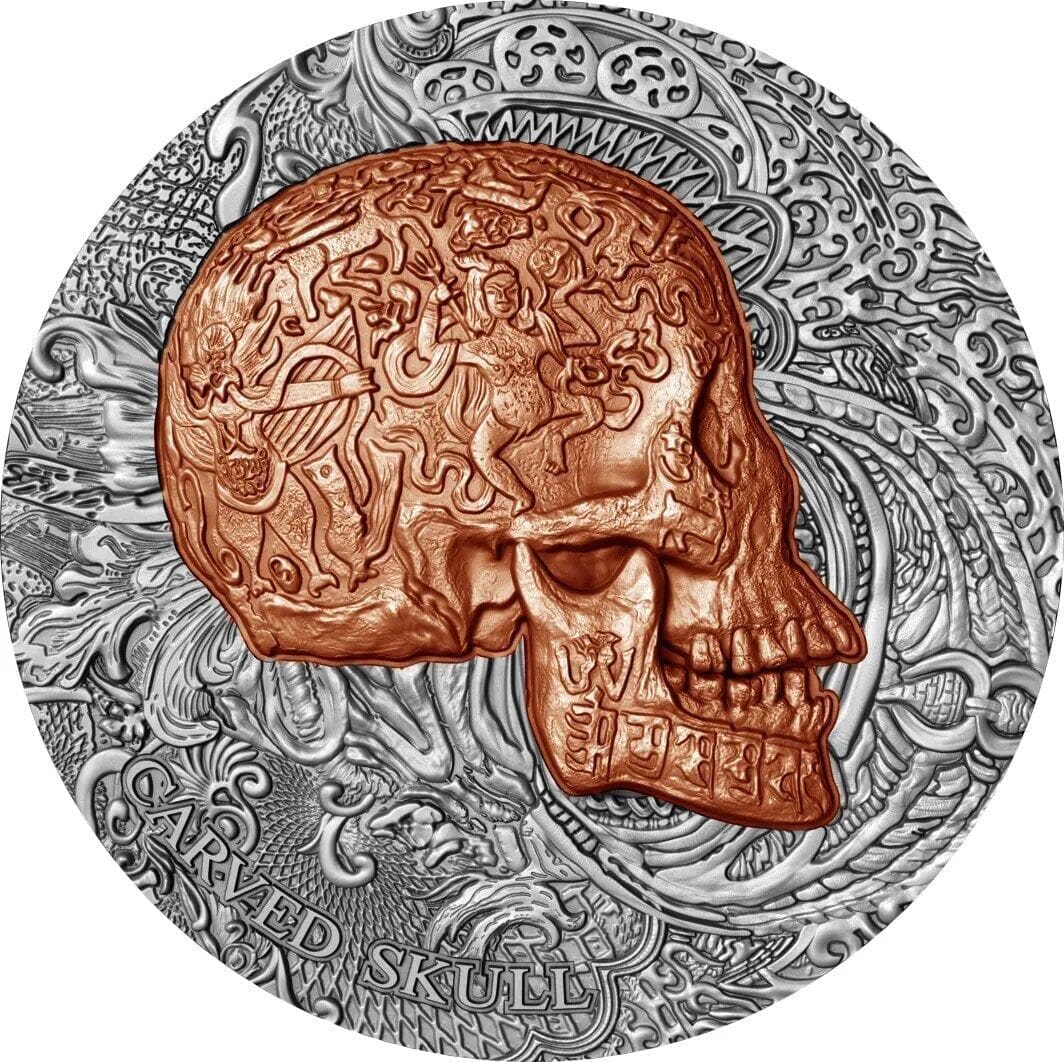 2017 Carved Skull Copper Plated Antiqued 1oz Silver Coin