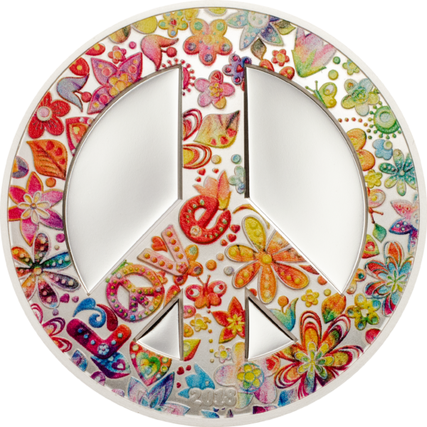 2018 $5 Summer of Love Peace Sign 1oz Silver Proof Coin