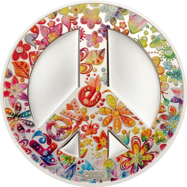 2018 $5 Summer of Love Peace Sign 1oz Silver Proof Coin