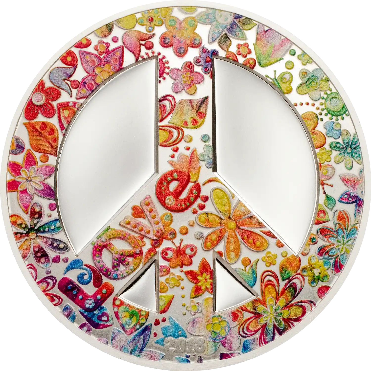 2018 $5 Summer of Love Peace Sign 1oz Silver Proof Coin