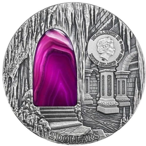 2015 $2 Mysteries Of Hogwarts Crystal Art Castle 2oz Silver Coin - Image 2