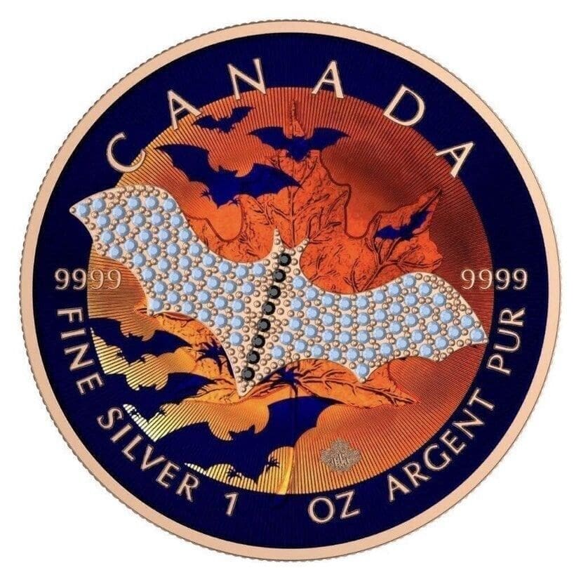 2022 $5 Blue Bat Bejeweled Maple Leaf 1oz Silver Coin