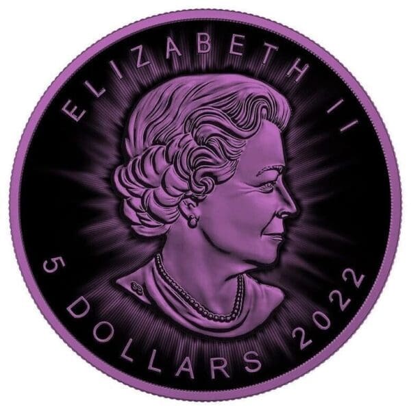 2022 $5 Purple Bat Bejeweled Maple Leaf 1oz Silver Coin - Image 3